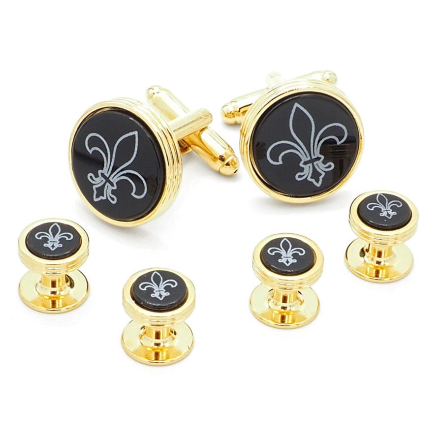 JJ Weston Fleur De Lis Engraved Onyx Stud Set | Stud Sets