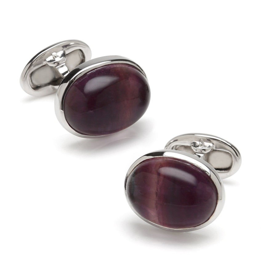 Jan Leslie Sterling Fluorite Oval Cufflinks | Classic Cufflinks