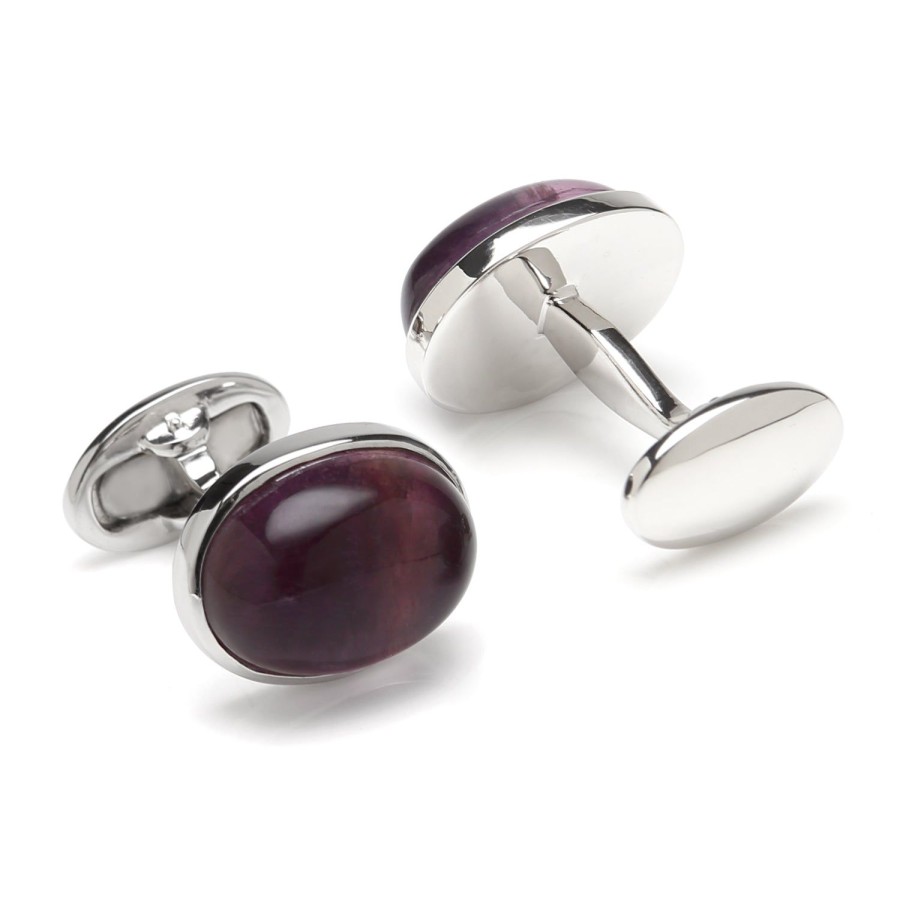 Jan Leslie Sterling Fluorite Oval Cufflinks | Classic Cufflinks