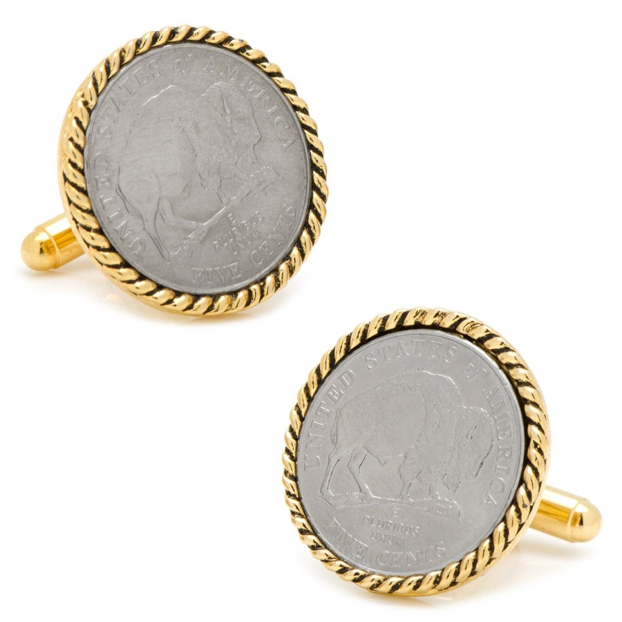 American Coin Treasures 2005 Bison Nickel Goldtone Rope Bezel Cufflinks | Classic Cufflinks