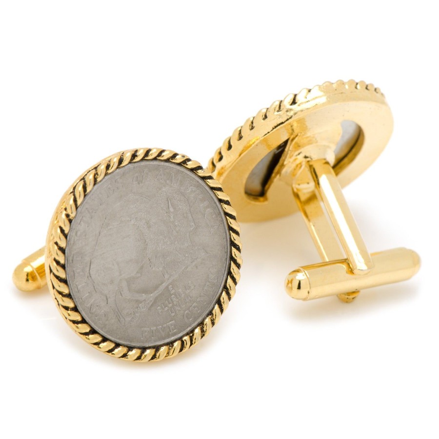 American Coin Treasures 2005 Bison Nickel Goldtone Rope Bezel Cufflinks | Classic Cufflinks