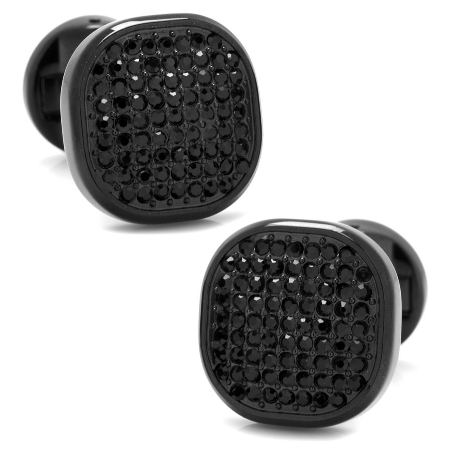 Ox and Bull Trading Co. Black Stainless Steel Black Pave Crystal Cufflinks | Classic Cufflinks