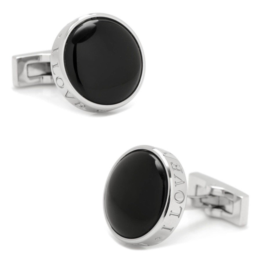 Ox and Bull Trading Co. Onyx I Love You Stainless Steel Cufflinks | Classic Cufflinks