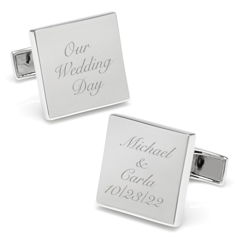 Ox and Bull Trading Co. Sterling Silver Infinity Edge Square Engravable Cufflinks | Classic Cufflinks