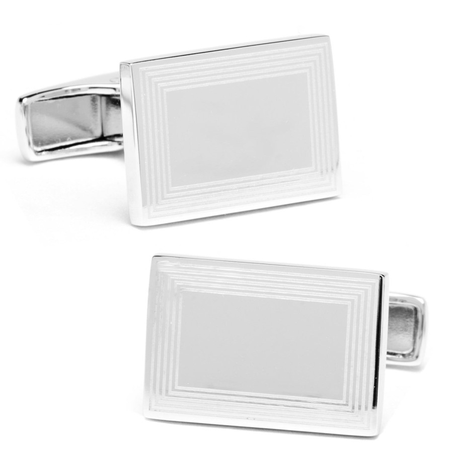 Ox and Bull Trading Co. Sterling Silver Etched Frame Rectangle Engravable Cufflinks | Classic Cufflinks