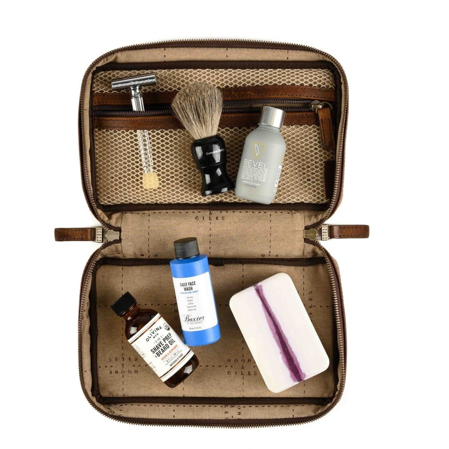 Moore & Giles Kent Travel Kit In Brompton Brown | Briefs Bags And Totes