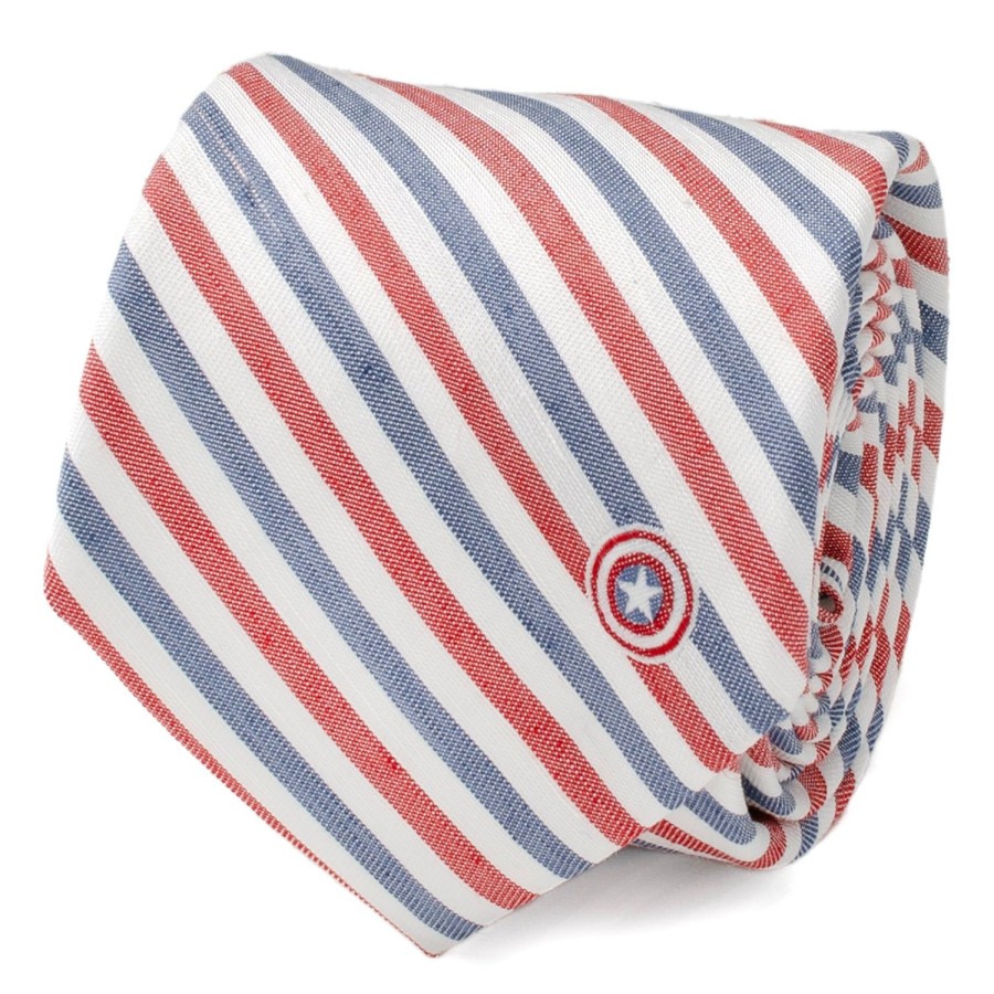 Marvel Captain America Striped White Men'S Tie | Marvel Ties