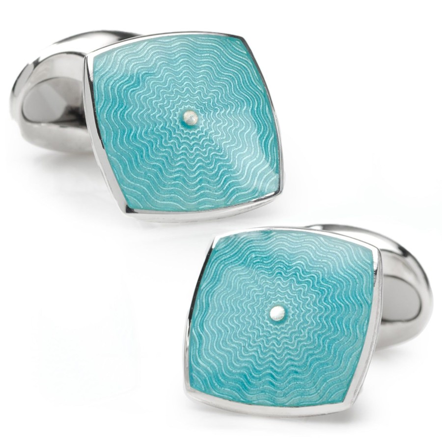 Deakin & Francis Sterling Silver Teal Blue Enamel Cufflinks | Classic Cufflinks