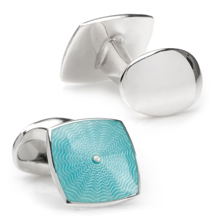 Deakin & Francis Sterling Silver Teal Blue Enamel Cufflinks | Classic Cufflinks