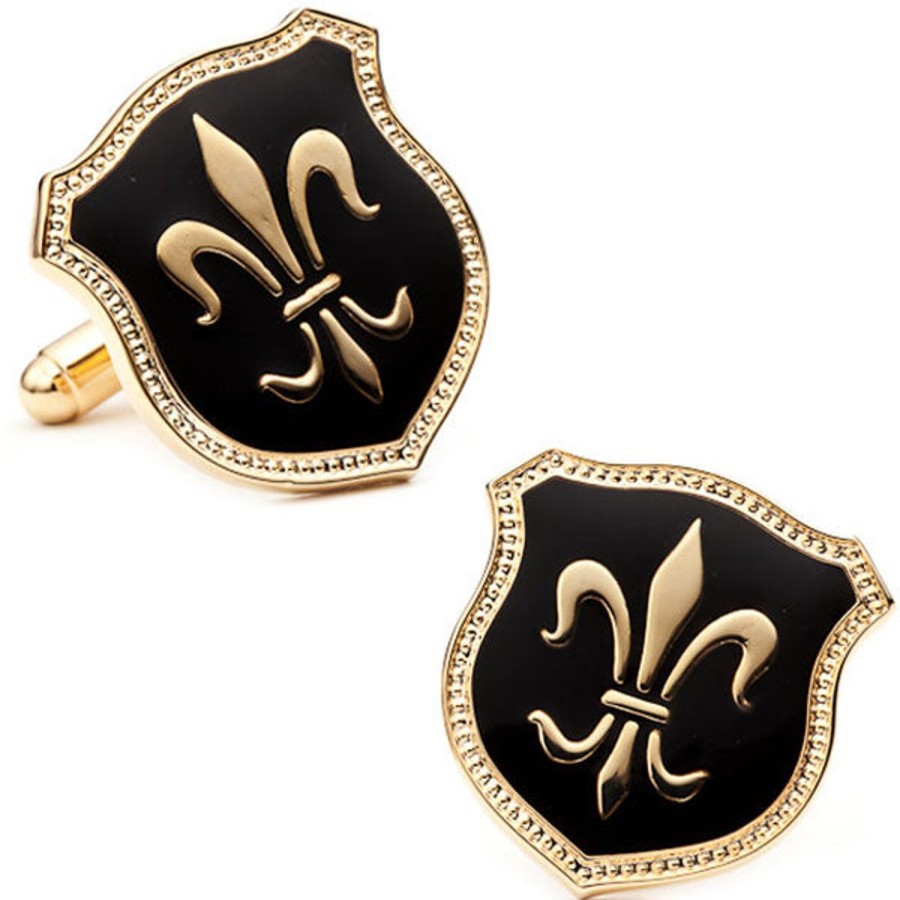 JJ Weston Black Enamel Fleur Di Lis Cufflinks | Classic Cufflinks