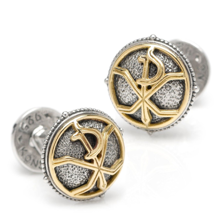 Konstantino Sterling Silver & Gold "Jesus" In Greek Cufflinks | Classic Cufflinks