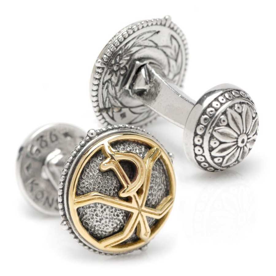 Konstantino Sterling Silver & Gold "Jesus" In Greek Cufflinks | Classic Cufflinks