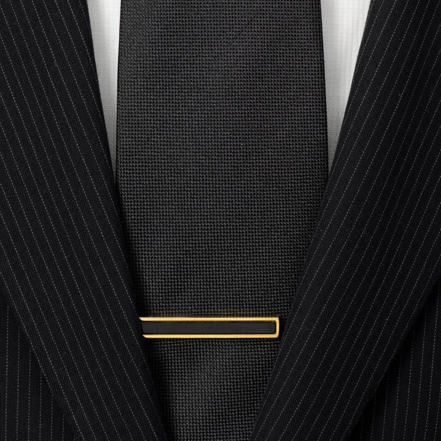 Ox and Bull Trading Co. Gold And Onyx Inlaid Tie Clip | Classic Tie Bars