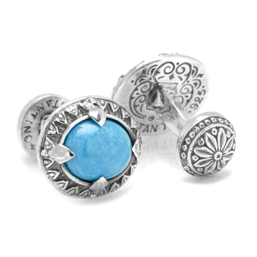 Konstantino Sterling Silver And Oval Turquoise Cufflinks | Classic Cufflinks