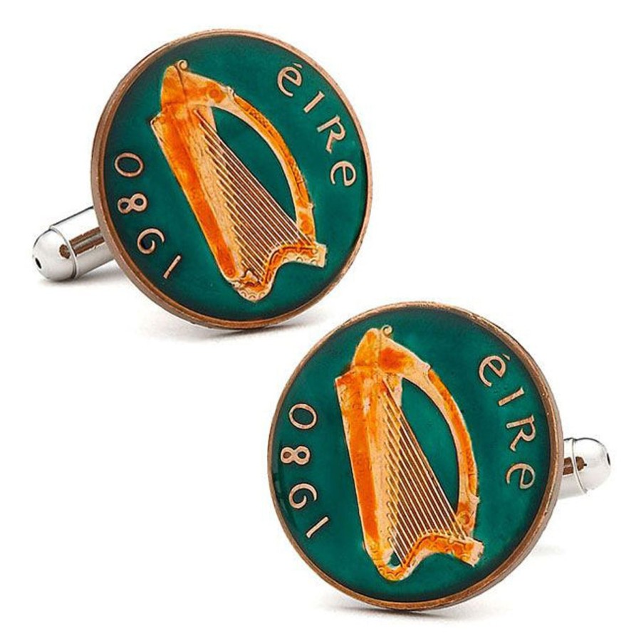 Ox and Bull Trading Co. Hand Painted Irish Eire Coin Cufflinks | Classic Cufflinks