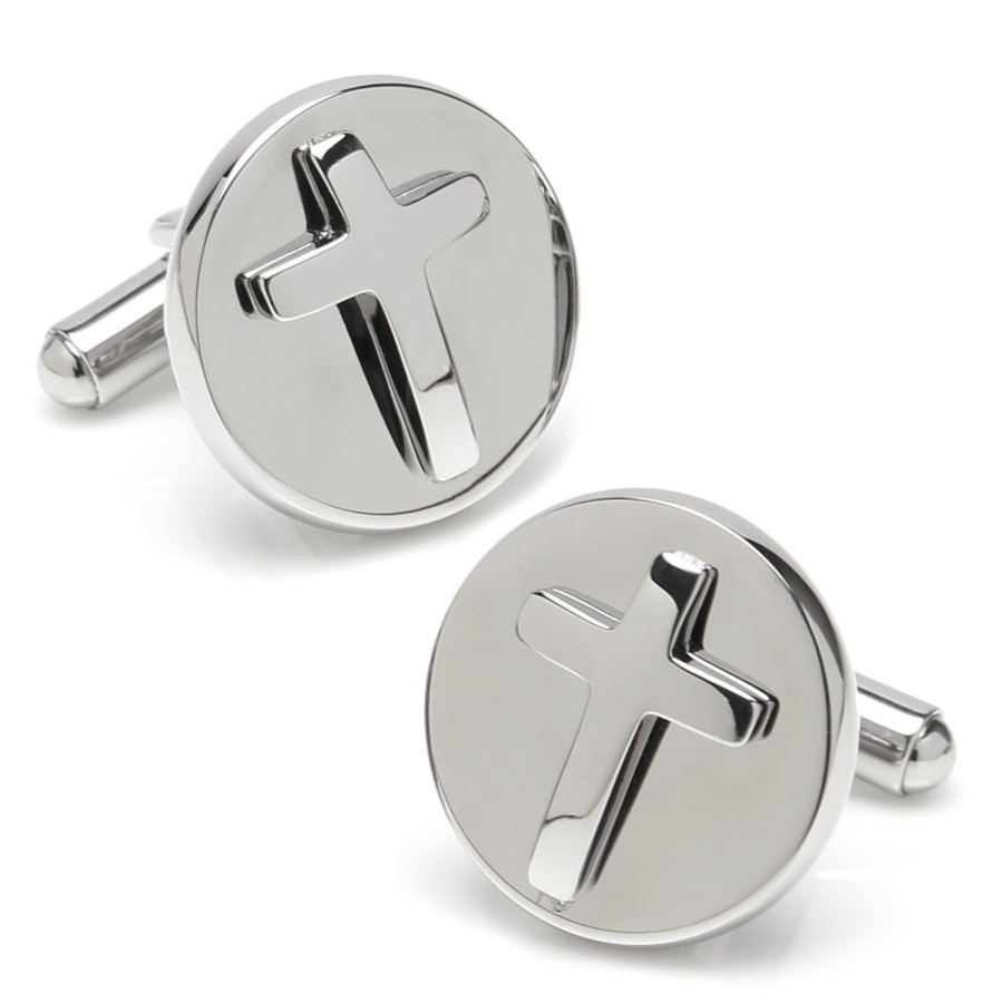 Ox and Bull Trading Co. Cross Round Stainless Steel Cufflinks | Classic Cufflinks