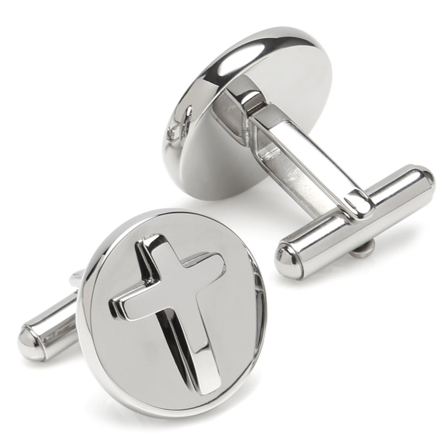 Ox and Bull Trading Co. Cross Round Stainless Steel Cufflinks | Classic Cufflinks