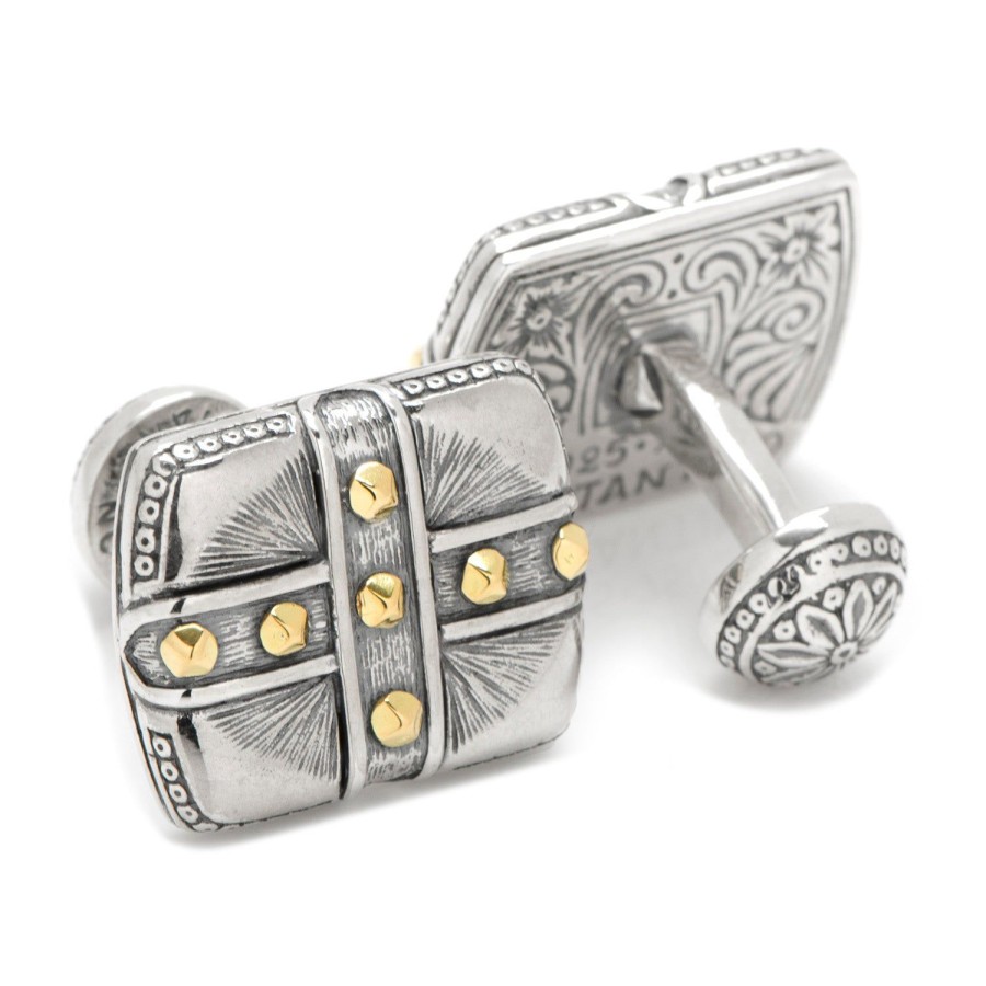 Konstantino Sterling Silver & 18K Gold Square Cross Carved Cufflinks | Classic Cufflinks