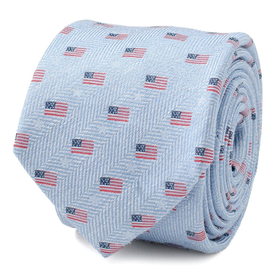 Cufflinks, Inc. Light Blue American Flag Men'S Tie | Classic Ties