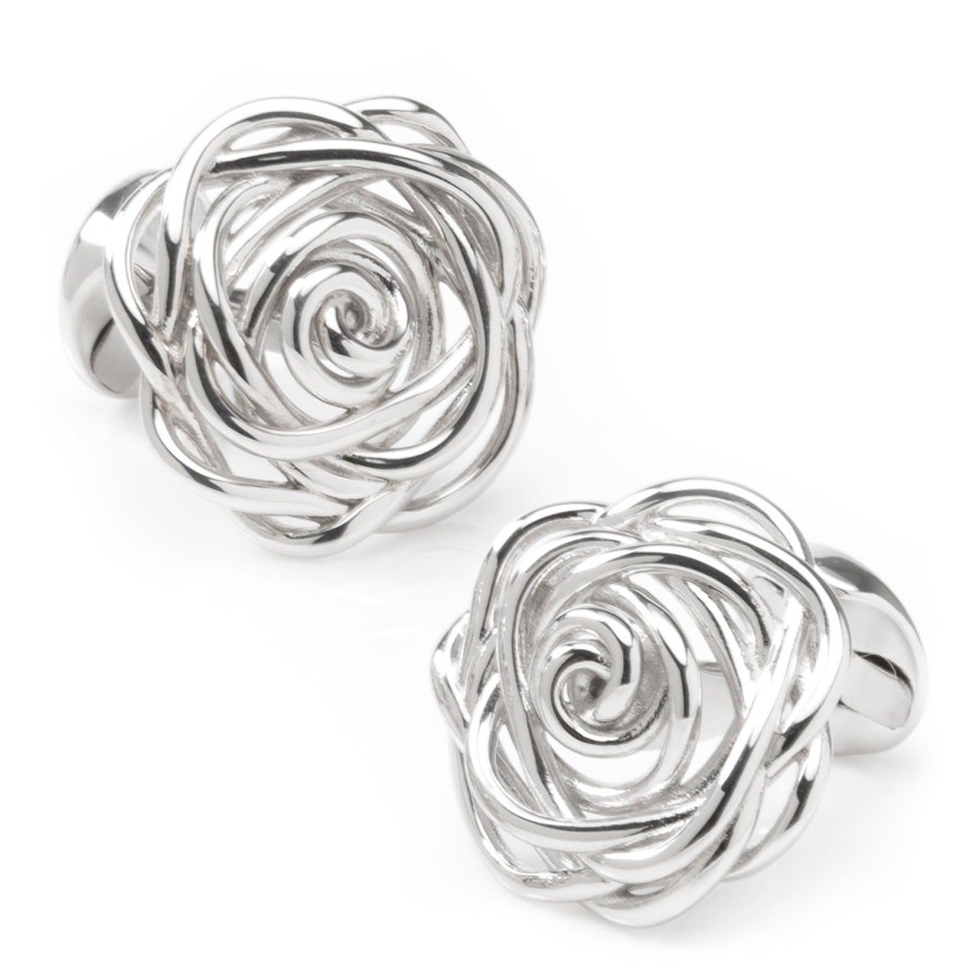 Ox and Bull Trading Co. Sterling Silver Rhodium Plated Rose Cufflinks | Classic Cufflinks