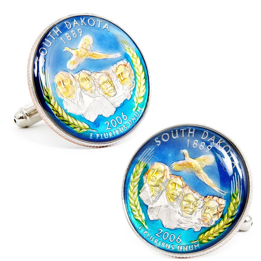 Ox and Bull Trading Co. Hand Painted South Dakota State Quarter Cufflinks | Classic Cufflinks