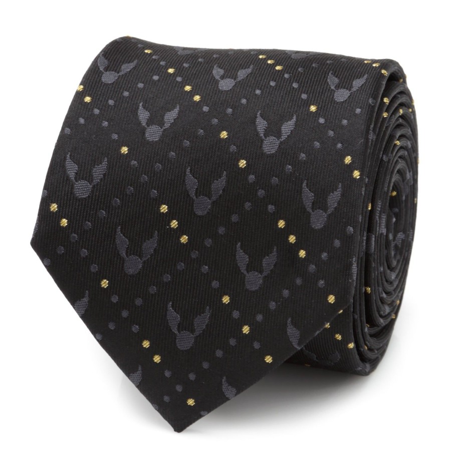 Harry Potter Golden Snitch Black Silk Men'S Tie | Harry Potter Ties