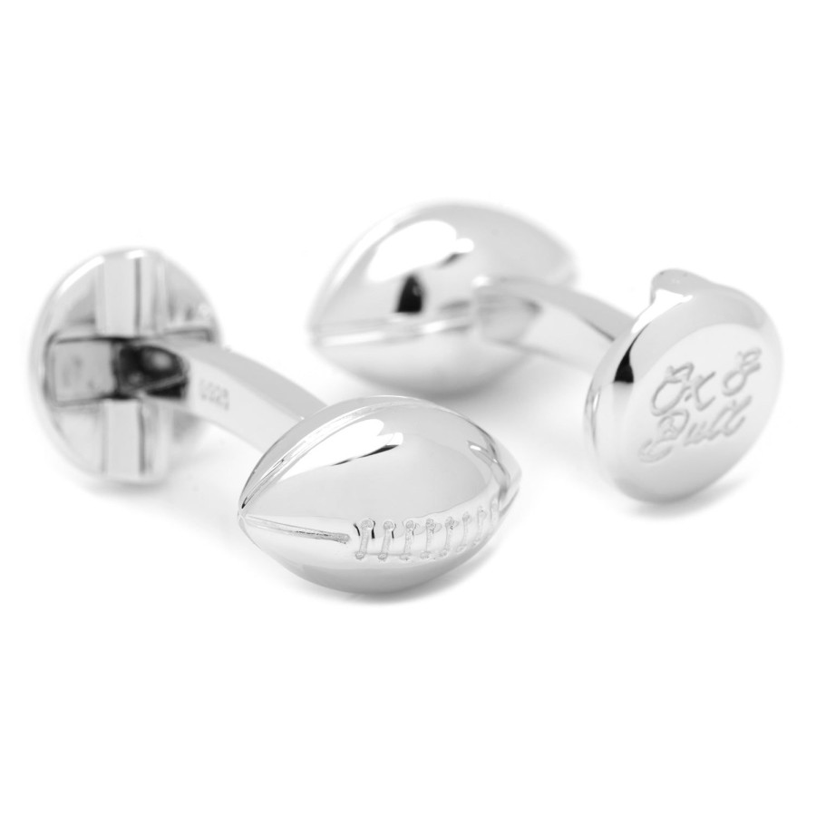 Ox and Bull Trading Co. 3D Sterling Silver Football Cufflinks | Classic Cufflinks