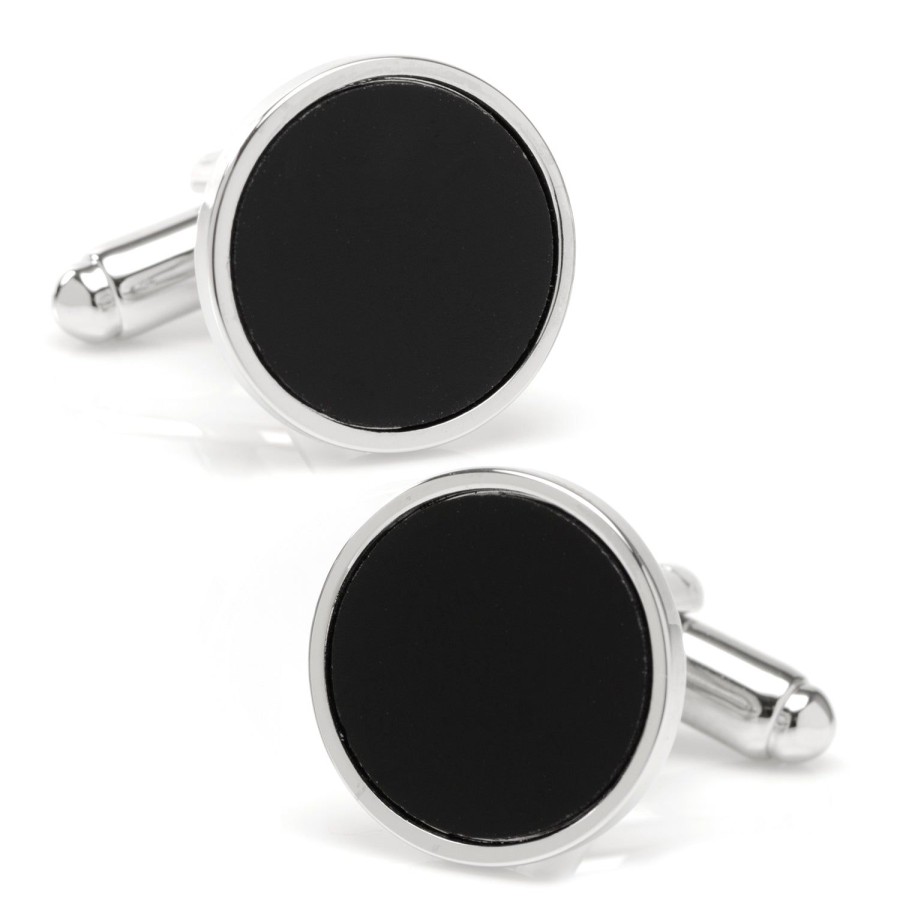 Ox and Bull Trading Co. Round Silver Cufflink With Onyx Inlay | Classic Cufflinks