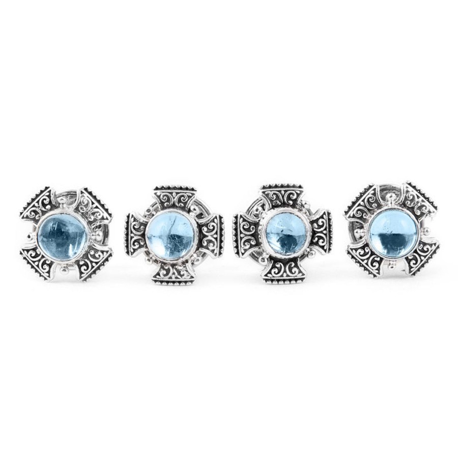 Konstantino Sterling Maltese Cross Cabochon Blue Topaz Studs | Stud Sets