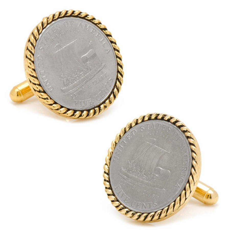 American Coin Treasures 2004 Keelboat Goldtone Rope Bezel Cufflinks | Classic Cufflinks