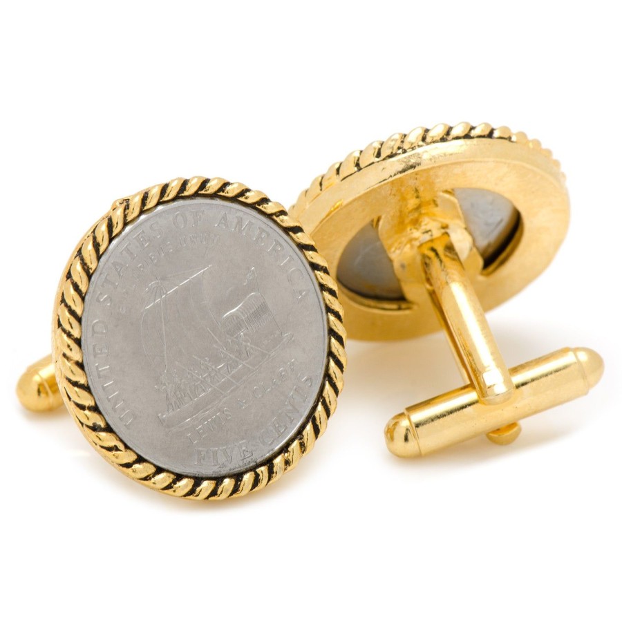 American Coin Treasures 2004 Keelboat Goldtone Rope Bezel Cufflinks | Classic Cufflinks