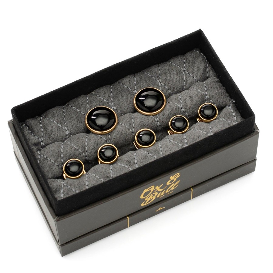 Ox and Bull Trading Co. Gold And Onyx 5-Stud Set | Stud Sets