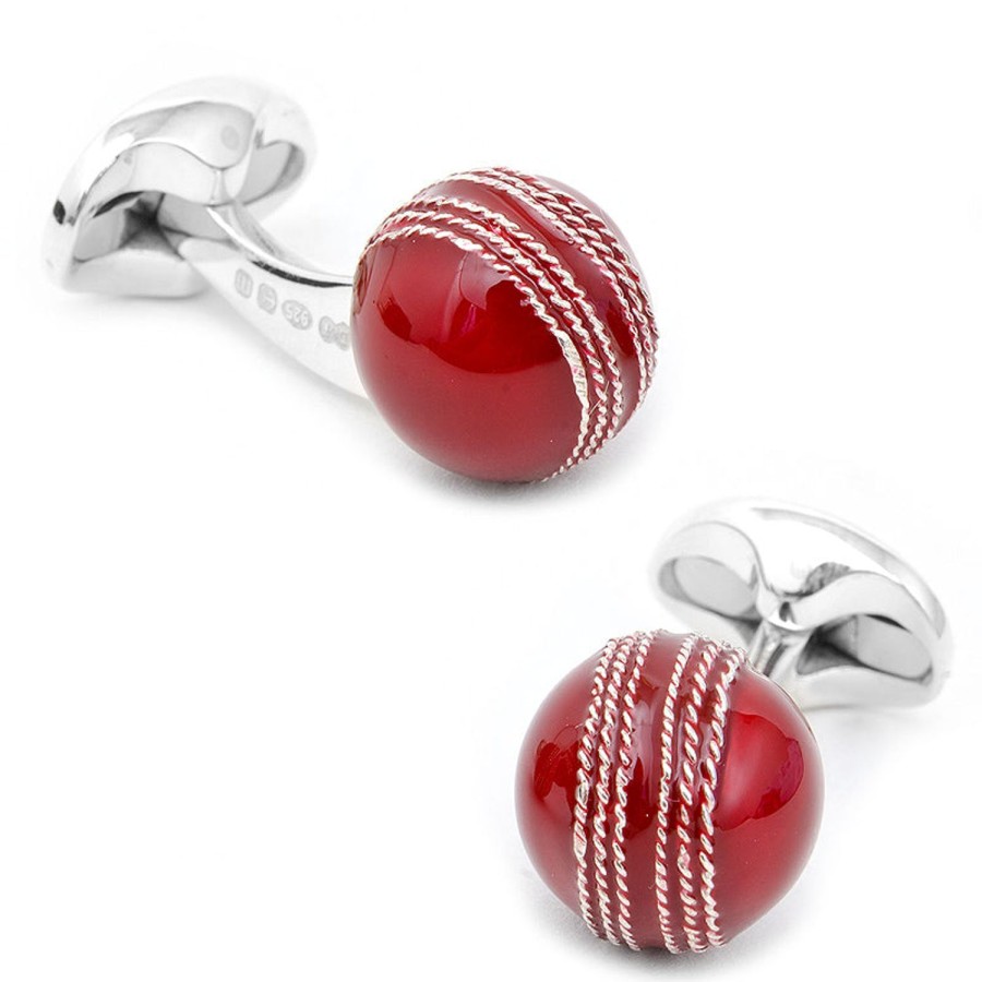 Deakin & Francis Sterling Red Cricket Ball Cufflinks | Classic Cufflinks