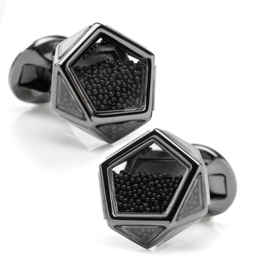 Tateossian Black Caviar Bead Pentagon Cufflinks | Classic Cufflinks