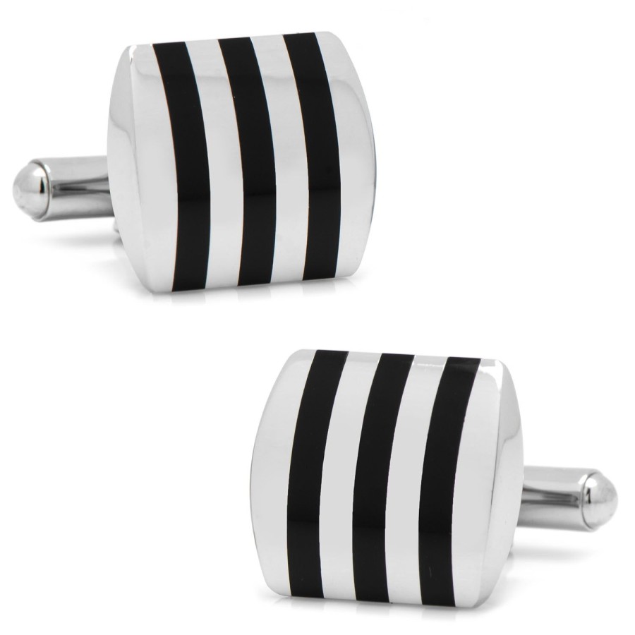 Ox and Bull Trading Co. Stainless Steel Striped Onyx Cufflinks | Classic Cufflinks