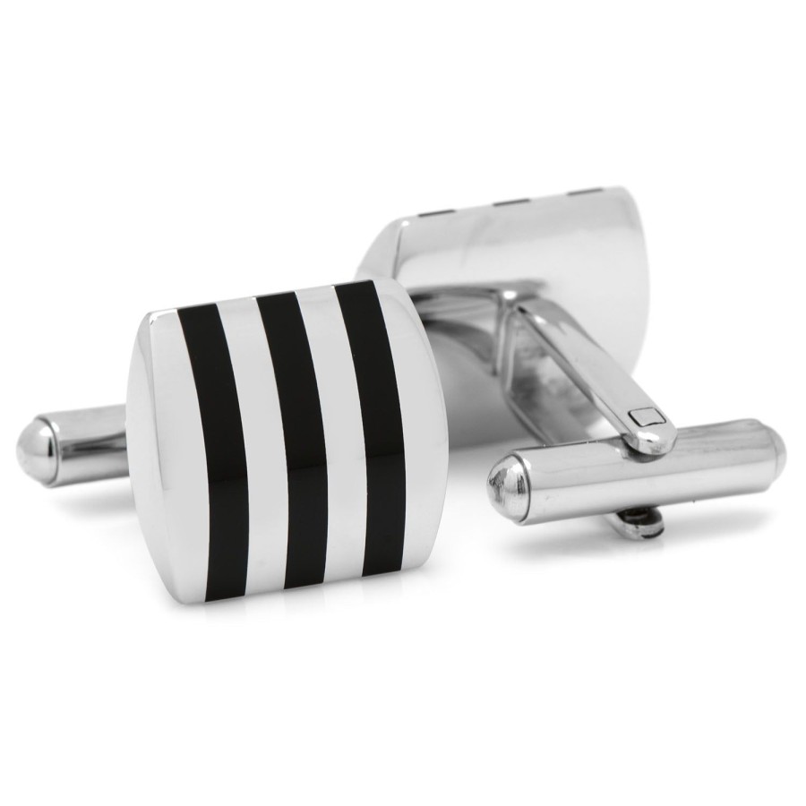 Ox and Bull Trading Co. Stainless Steel Striped Onyx Cufflinks | Classic Cufflinks