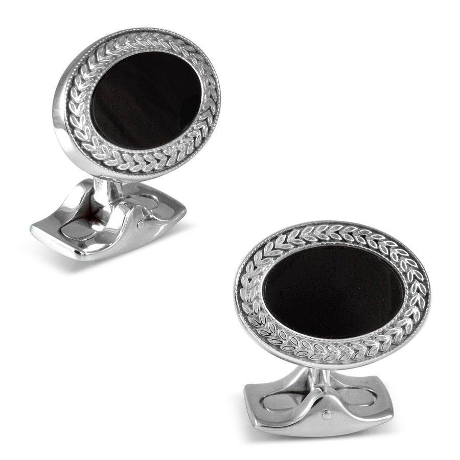 Deakin & Francis Classic White Rhodium & Onyx Oval Cufflinks | Classic Cufflinks