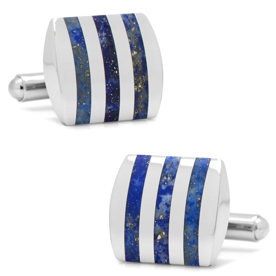 Ox and Bull Trading Co. Stainless Steel Striped Lapis Cufflinks | Classic Cufflinks