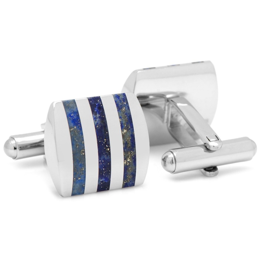 Ox and Bull Trading Co. Stainless Steel Striped Lapis Cufflinks | Classic Cufflinks