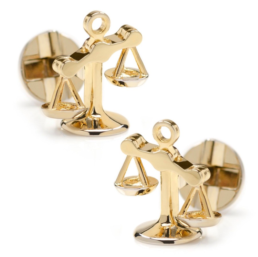 Ox and Bull Trading Co. Moving Parts Gold Scales Of Justice Cufflinks | Classic Cufflinks